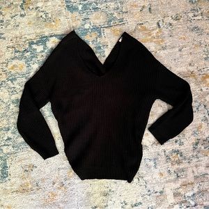 Black tie back v-neck knit sweater
